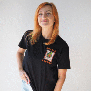 T-shirt czarny bawełniany z haftem awokado M - okrągly dekolt, oversize Unisex