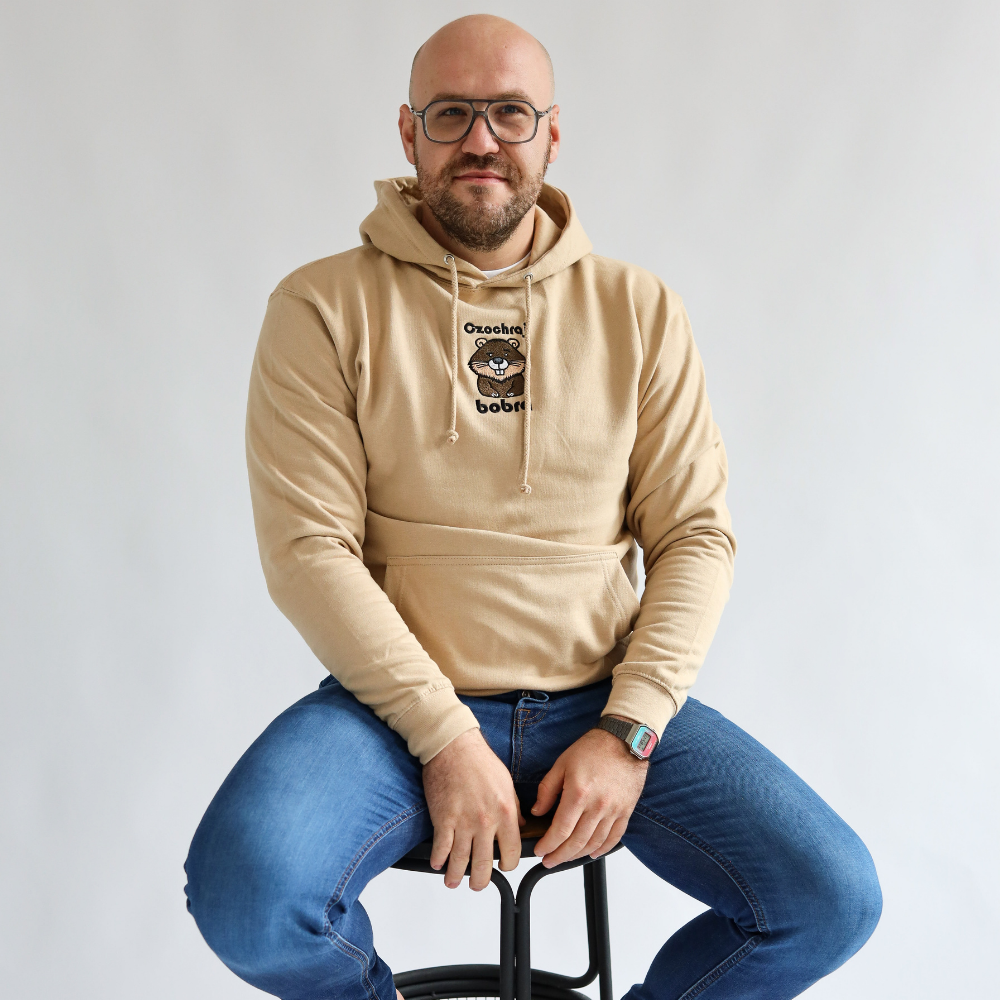 Bluza dresowa z kapturem z haftem bobra - kangurkowa kieszeń Unisex